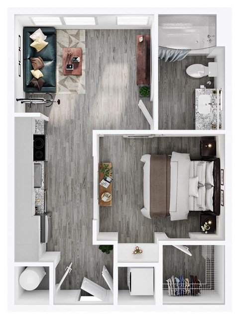Floor plan for 1 bed, 1 bath, 497 sqft